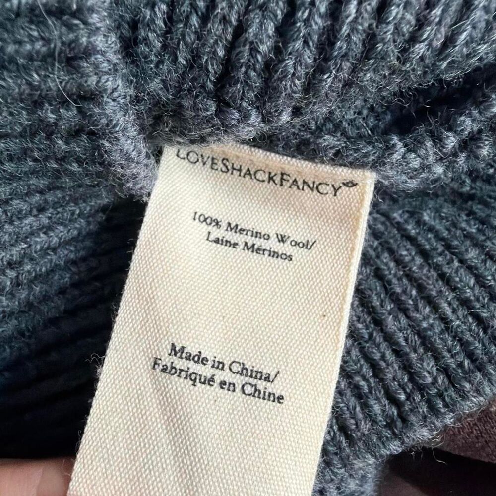 LoveShackFancy Charcoal Grey 100% Merino Wool Pearl Embellished Cardigan - Picture 4 of 6